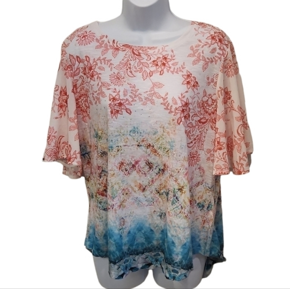 Concepts Ombre Crystal Embellished Flowy Top